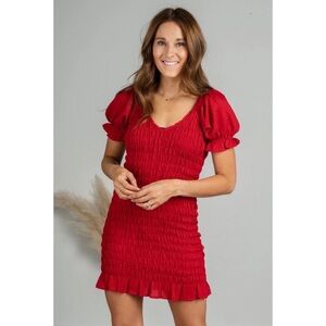 Ruffle Trim Smocked Dress Wine Size Large. Stretchy! New With Tags!